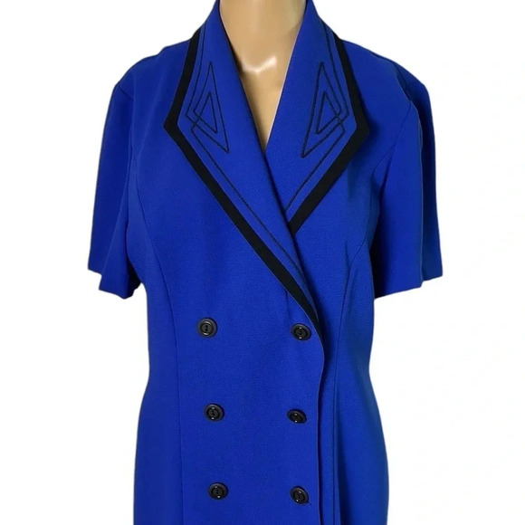 Vintage dress,Blue coat dress,midi,double breasted,embroidered, 80s, flattering - Picture 2 of 13